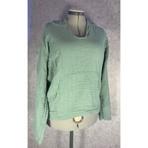 Lotus And Luna Sage Green Pullover Hoodie, Cotton Gauze, Kangaroo Pocket Size L
